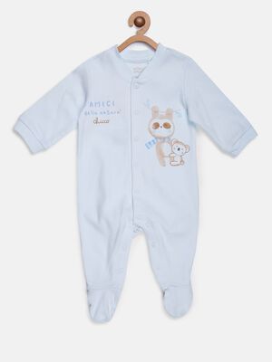 Blue Printed Babysuit-Front Opening